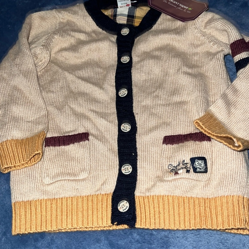 Sergent Major school themed 18 month owl sweater NWT